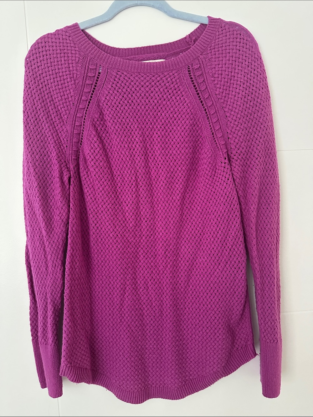 LOFT Magenta Textured Knit Crewneck Sweater